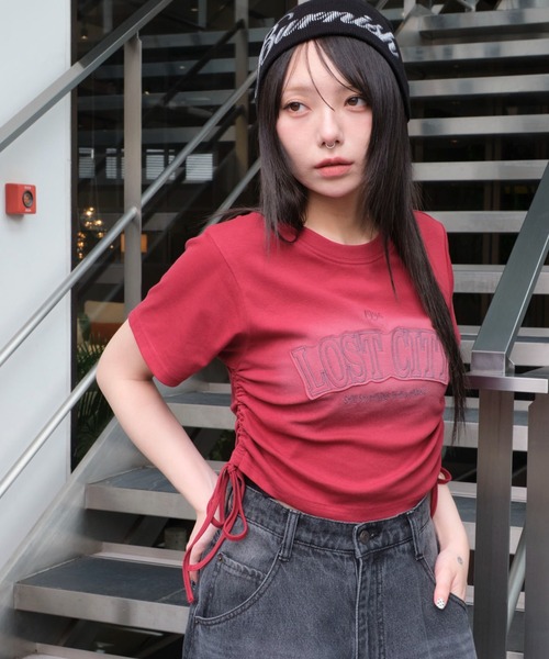 WEGO（ウィゴー）の「WEGO/スプレーロゴドロストちびT（Tシャツ/カットソー・レディース・スミクロ/グレー/レッド・FREE）」の17枚目の写真