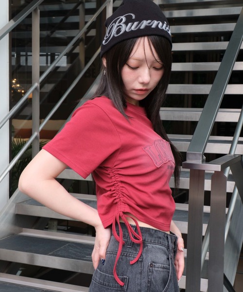 WEGO（ウィゴー）の「WEGO/スプレーロゴドロストちびT（Tシャツ/カットソー・レディース・スミクロ/グレー/レッド・FREE）」の18枚目の写真