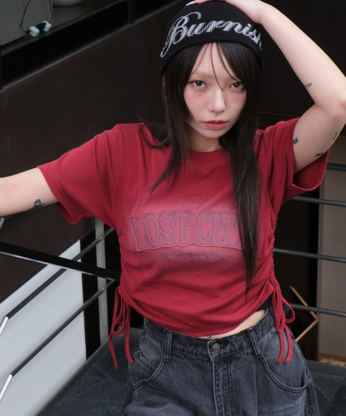 WEGO（ウィゴー）の「WEGO/スプレーロゴドロストちびT（Tシャツ/カットソー・レディース・スミクロ/グレー/レッド・FREE）」の19枚目の写真