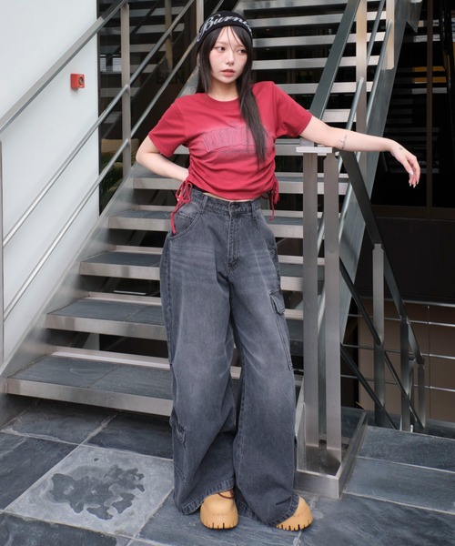 WEGO（ウィゴー）の「WEGO/スプレーロゴドロストちびT（Tシャツ/カットソー・レディース・スミクロ/グレー/レッド・FREE）」の20枚目の写真