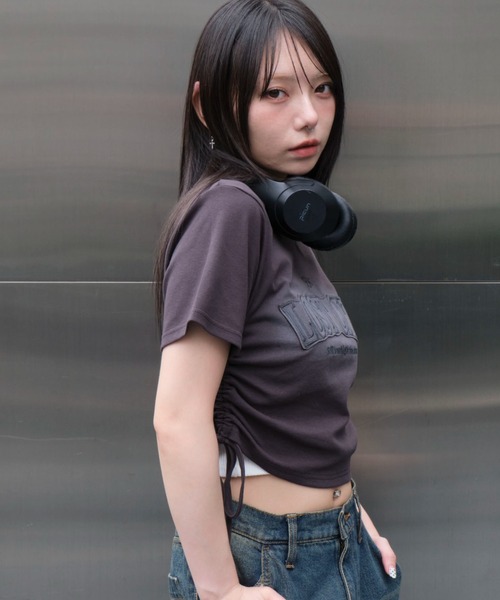 WEGO（ウィゴー）の「WEGO/スプレーロゴドロストちびT（Tシャツ/カットソー・レディース・スミクロ/グレー/レッド・FREE）」の10枚目の写真