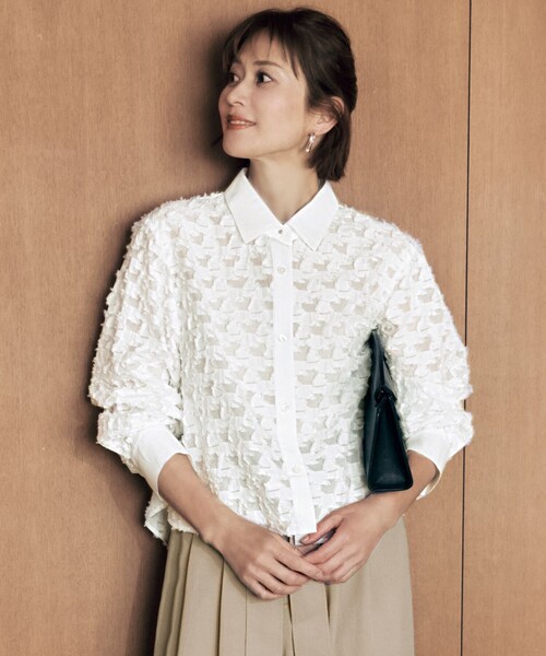 シアージオメトリックジャカードクロップド丈 ブラウス（シャツ