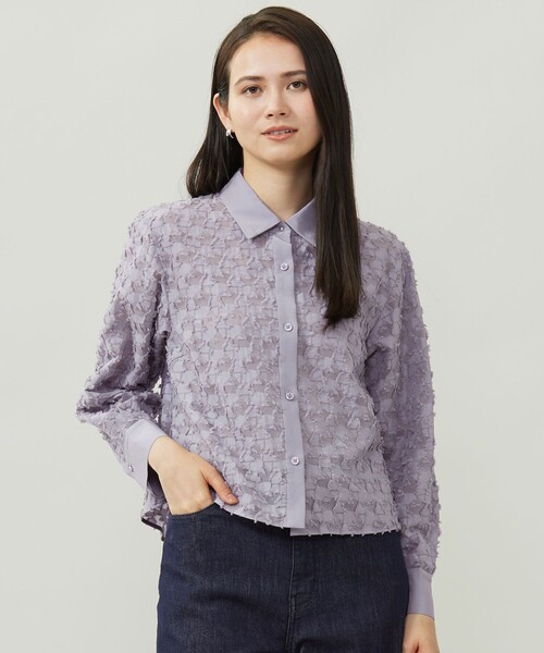 自由区　シアージオメトリックジャカードクロップド丈 ブラウス セール】シアージオメトリックジャカードクロップド丈 ブラウス