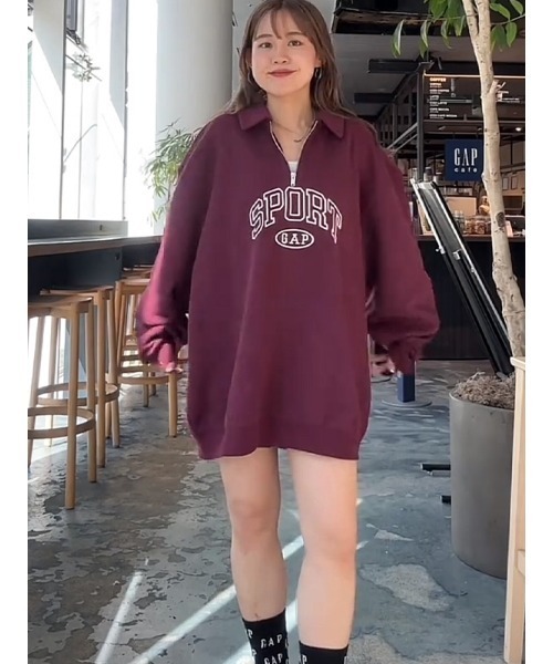 GAP(ギャップ)の「ヴィンテージソフト GAPロゴ 1/4ジップアップ プルオーバー(スウェット・メンズ・グレー/レッド系その他/ブラウン/ブラック・XS/S/M/L/XL)」の9枚目の写真