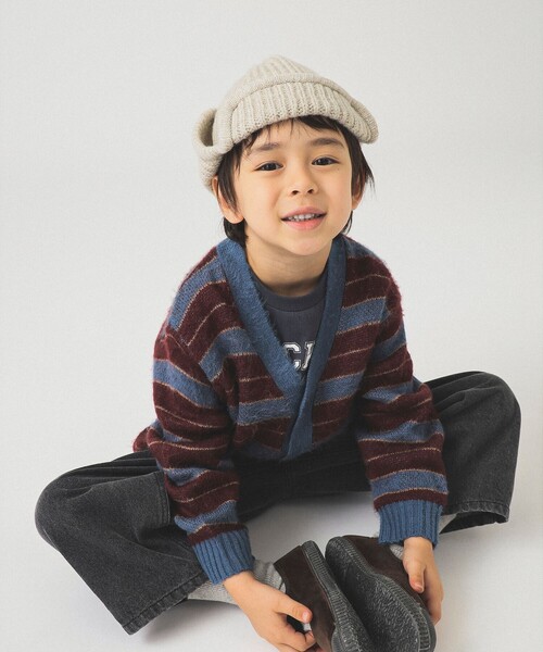 B:MING by BEAMS（ビーミングバイビームス）の「シャギー ボーダー カーディガン 2025FW（90～140cm）（カーディガン/ボレロ・キッズ・サックスブルー/ピンク・S(90-100)/M(110-120)/L(130-140)）」の2枚目の写真