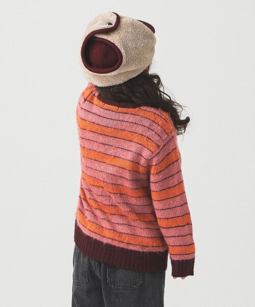 B:MING by BEAMS（ビーミングバイビームス）の「シャギー ボーダー カーディガン 2025FW（90～140cm）（カーディガン/ボレロ・キッズ・サックスブルー/ピンク・S(90-100)/M(110-120)/L(130-140)）」の4枚目の写真