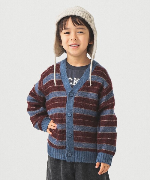 B:MING by BEAMS（ビーミングバイビームス）の「シャギー ボーダー カーディガン 2025FW（90～140cm）（カーディガン/ボレロ・キッズ・サックスブルー/ピンク・S(90-100)/M(110-120)/L(130-140)）」の5枚目の写真