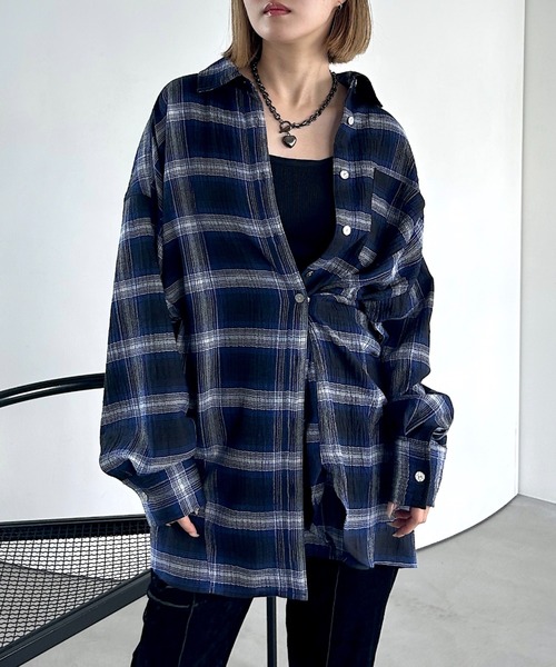 PAGEBOY(ページボーイ)の「オンブレチェック2WAYシャツ / チェックシャツ(シャツ/ブラウス・レディース・ブラック/サックスブルー/アイボリー/ダークブラウン/ブルー系その他/ベージュ系その他/ブラウン系その他・FREE)」の7枚目の写真