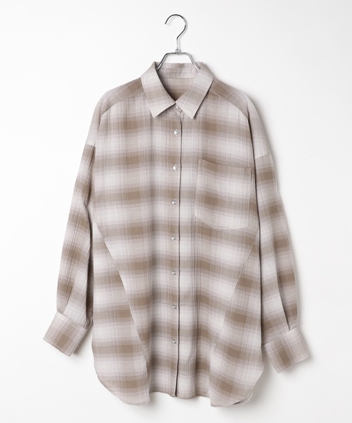 PAGEBOY(ページボーイ)の「オンブレチェック2WAYシャツ / チェックシャツ(シャツ/ブラウス・レディース・ブラック/サックスブルー/アイボリー/ダークブラウン/ブルー系その他/ベージュ系その他/ブラウン系その他・FREE)」の2枚目の写真