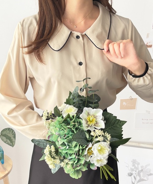 Amulet(アミュレット)の「オフィスにもお出かけにも毎日着たくなる♪ バイカラーパイピング長袖ブラウス(シャツ/ブラウス・レディース・ネイビー/アイボリー・FREE)」の5枚目の写真