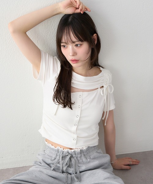【新品未使用】AURALEE クロップド長袖トップス ホワイト サイズ1 クロップド丈ドロストナイロンプルオーバー（Tシャツ/カットソー