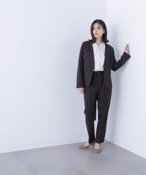 美品 L ナチュラルビューティーベーシック ノーカラージャケット セットアップ セットアップノーカラージャケット（ノーカラージャケット
