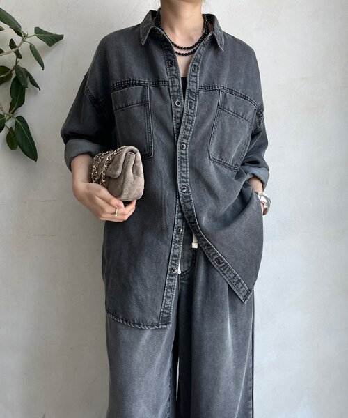 25AW DouDou リヨセルデニムポケットシャツ ブラック セール】リヨセルデニムポケットシャツ（シャツ/ブラウス）｜DouDou