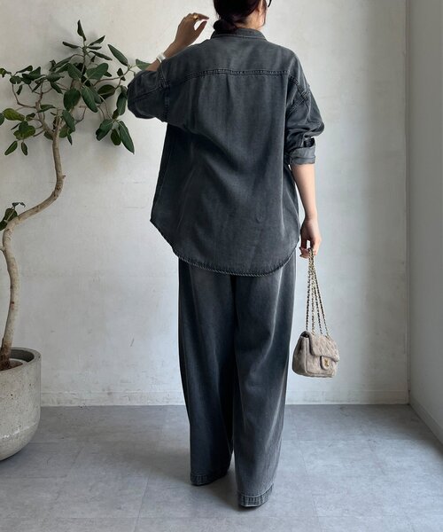 25AW DouDou リヨセルデニムポケットシャツ ブラック セール】リヨセルデニムポケットシャツ（シャツ/ブラウス）｜DouDou