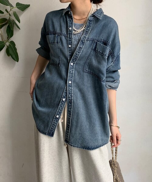 セール】リヨセルデニムポケットシャツ（シャツ/ブラウス）｜DouDou