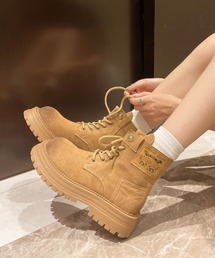 lilful | サイドパッチ付き 厚底レースアップワークブーツ(ブーツ)