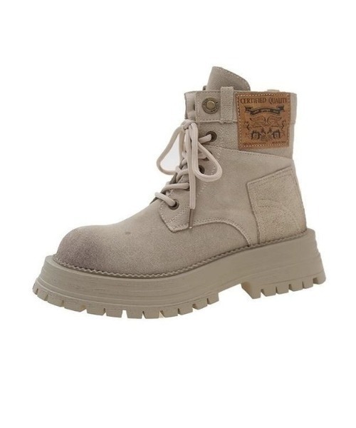 lilful(リルフル)の「サイドパッチ付き 厚底レースアップワークブーツ(ブーツ・レディース・アイボリー/キャメル・M/L)」の9枚目の写真