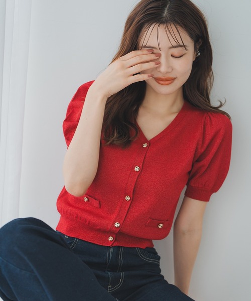 MISCH MASCH(ミッシュマッシュ)の「千鳥柄ジャガードアソートカーディガン(カーディガン/ボレロ・レディース・ワイン/ブラック×ホワイト/ベージュ・フリ-)」の4枚目の写真