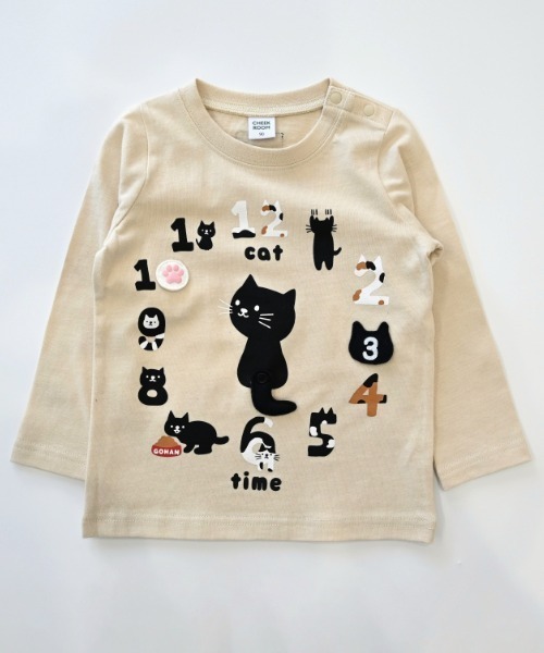 CHEEK ROOM(チークルーム)の「CHEEK ROOM/チークルーム ねこ時計 ロングTシャツ(Tシャツ/カットソー・キッズ・アイボリー/ピンク/ラベンダー・80cm/90cm/100cm/110cm/120cm/130cm)」の2枚目の写真