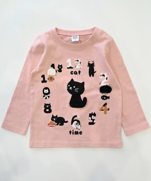 CHEEK ROOM(チークルーム)の「CHEEK ROOM/チークルーム ねこ時計 ロングTシャツ(Tシャツ/カットソー・キッズ・アイボリー/ピンク/ラベンダー・80cm/90cm/100cm/110cm/120cm/130cm)」の1枚目の写真