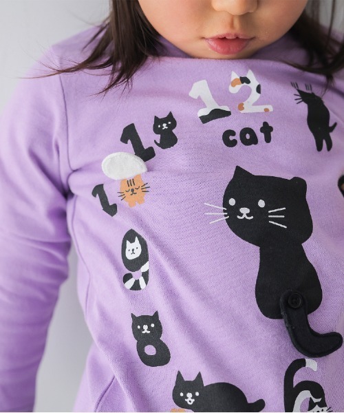 CHEEK ROOM(チークルーム)の「CHEEK ROOM/チークルーム ねこ時計 ロングTシャツ(Tシャツ/カットソー・キッズ・アイボリー/ピンク/ラベンダー・80cm/90cm/100cm/110cm/120cm/130cm)」の6枚目の写真