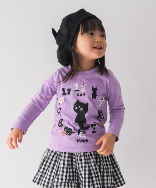 CHEEK ROOM(チークルーム)の「CHEEK ROOM/チークルーム ねこ時計 ロングTシャツ(Tシャツ/カットソー・キッズ・アイボリー/ピンク/ラベンダー・80cm/90cm/100cm/110cm/120cm/130cm)」の8枚目の写真