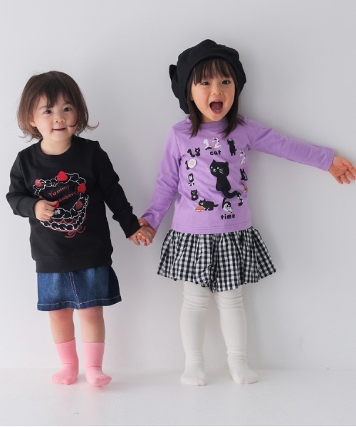 CHEEK ROOM(チークルーム)の「CHEEK ROOM/チークルーム ねこ時計 ロングTシャツ(Tシャツ/カットソー・キッズ・アイボリー/ピンク/ラベンダー・80cm/90cm/100cm/110cm/120cm/130cm)」の10枚目の写真