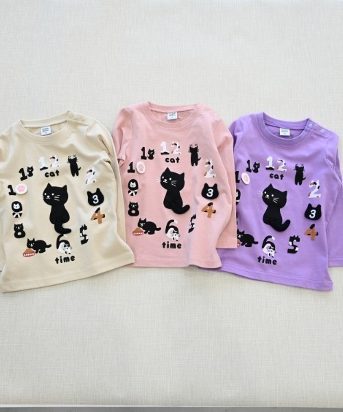 CHEEK ROOM(チークルーム)の「CHEEK ROOM/チークルーム ねこ時計 ロングTシャツ(Tシャツ/カットソー・キッズ・アイボリー/ピンク/ラベンダー・80cm/90cm/100cm/110cm/120cm/130cm)」の11枚目の写真