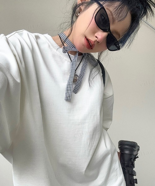 Dalfwin（ダールフィン）の「韓国ファッション バックステッチデザイン半袖Tシャツ（Tシャツ/カットソー・レディース・ブラック/ホワイト・FREE）」の7枚目の写真