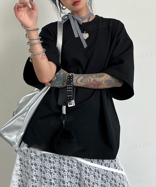 Dalfwin（ダールフィン）の「韓国ファッション バックステッチデザイン半袖Tシャツ（Tシャツ/カットソー・レディース・ブラック/ホワイト・FREE）」の17枚目の写真