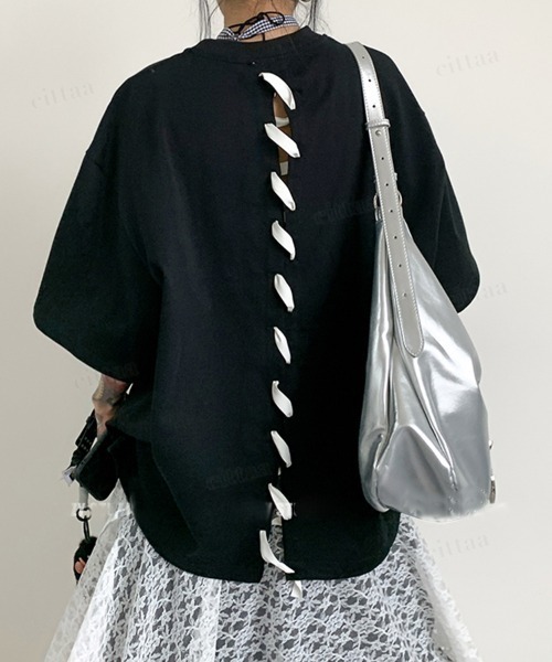 Dalfwin（ダールフィン）の「韓国ファッション バックステッチデザイン半袖Tシャツ（Tシャツ/カットソー・レディース・ブラック/ホワイト・FREE）」の18枚目の写真