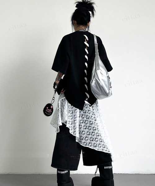 Dalfwin（ダールフィン）の「韓国ファッション バックステッチデザイン半袖Tシャツ（Tシャツ/カットソー・レディース・ブラック/ホワイト・FREE）」の21枚目の写真