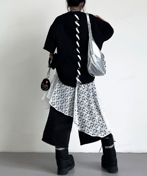 Dalfwin（ダールフィン）の「韓国ファッション バックステッチデザイン半袖Tシャツ（Tシャツ/カットソー・レディース・ブラック/ホワイト・FREE）」の22枚目の写真