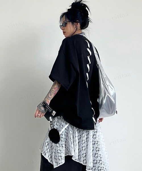 Dalfwin（ダールフィン）の「韓国ファッション バックステッチデザイン半袖Tシャツ（Tシャツ/カットソー・レディース・ブラック/ホワイト・FREE）」の20枚目の写真