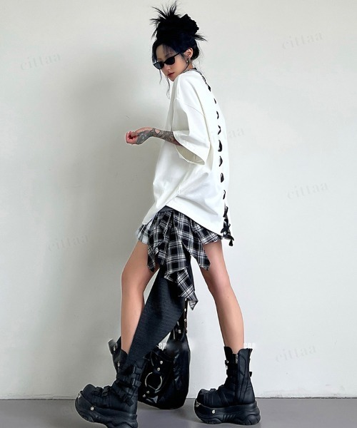 Dalfwin（ダールフィン）の「韓国ファッション バックステッチデザイン半袖Tシャツ（Tシャツ/カットソー・レディース・ブラック/ホワイト・FREE）」の14枚目の写真