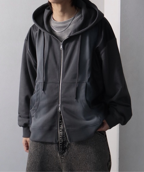 welise（ウェライズ）の「【welise/ウェライズ】PUレザー×スウェット ダブルヴィンテージ加工 リメイクライクショートジップアップパーカー（パーカー・メンズ・チャコールグレー/ブラック/ブラウン・S/M/L）」の2枚目の写真