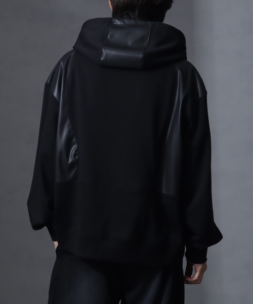 welise（ウェライズ）の「【welise/ウェライズ】PUレザー×スウェット ダブルヴィンテージ加工 リメイクライクショートジップアップパーカー（パーカー・メンズ・チャコールグレー/ブラック/ブラウン・S/M/L）」の10枚目の写真