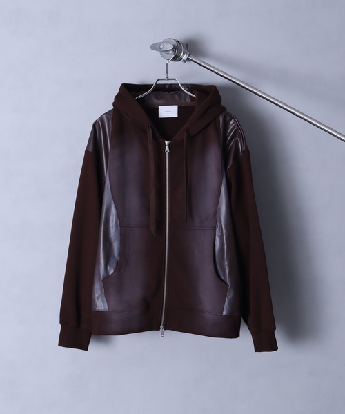 welise（ウェライズ）の「【welise/ウェライズ】PUレザー×スウェット ダブルヴィンテージ加工 リメイクライクショートジップアップパーカー（パーカー・メンズ・チャコールグレー/ブラック/ブラウン・S/M/L）」の16枚目の写真