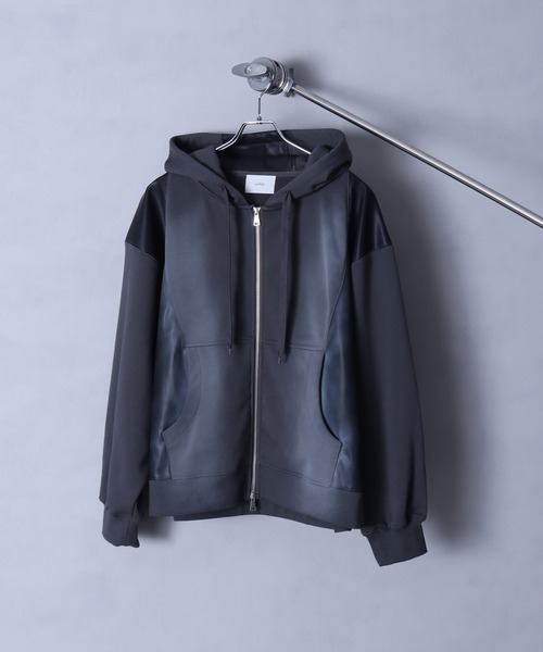 welise（ウェライズ）の「【welise/ウェライズ】PUレザー×スウェット ダブルヴィンテージ加工 リメイクライクショートジップアップパーカー（パーカー・メンズ・チャコールグレー/ブラック/ブラウン・S/M/L）」の12枚目の写真