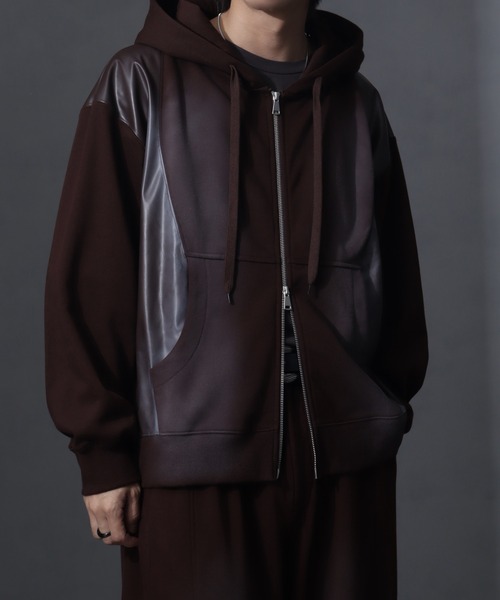 welise（ウェライズ）の「【welise/ウェライズ】PUレザー×スウェット ダブルヴィンテージ加工 リメイクライクショートジップアップパーカー（パーカー・メンズ・チャコールグレー/ブラック/ブラウン・S/M/L）」の17枚目の写真