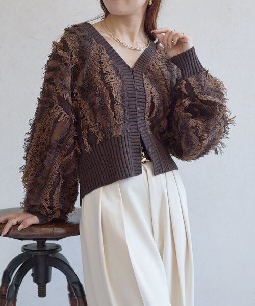 前後2WAY】フリンジショートカーディガン（カーディガン/ボレロ