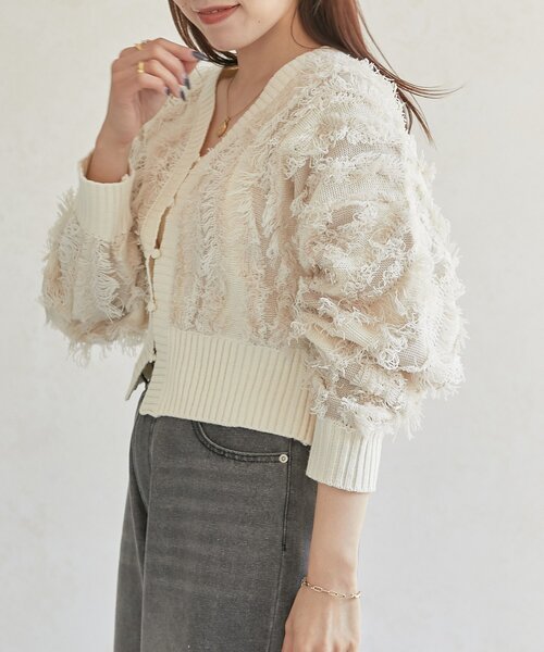 Thevon（ゼボン）の「【前後2WAY】フリンジショートカーディガン（カーディガン/ボレロ・レディース・ブラウン/アイボリー/ブラック・FREE）」の7枚目の写真