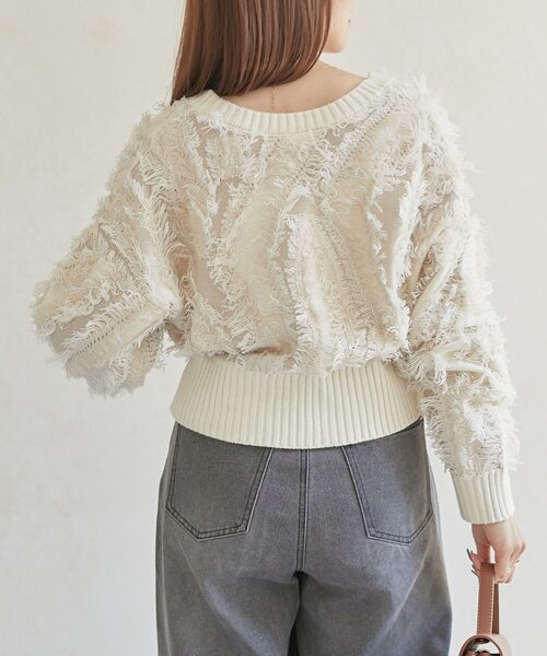 Thevon（ゼボン）の「【前後2WAY】フリンジショートカーディガン（カーディガン/ボレロ・レディース・ブラウン/アイボリー/ブラック・FREE）」の8枚目の写真