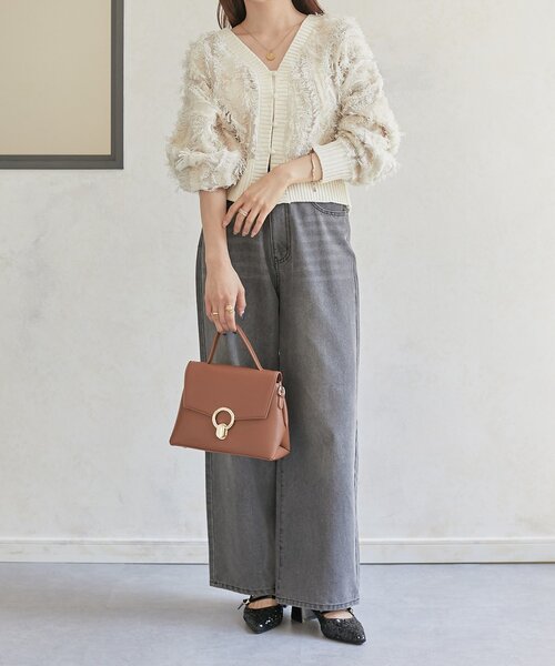 Thevon（ゼボン）の「【前後2WAY】フリンジショートカーディガン（カーディガン/ボレロ・レディース・ブラウン/アイボリー/ブラック・FREE）」の10枚目の写真