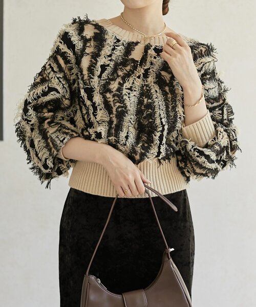 Thevon（ゼボン）の「【前後2WAY】フリンジショートカーディガン（カーディガン/ボレロ・レディース・ブラウン/アイボリー/ブラック・FREE）」の13枚目の写真