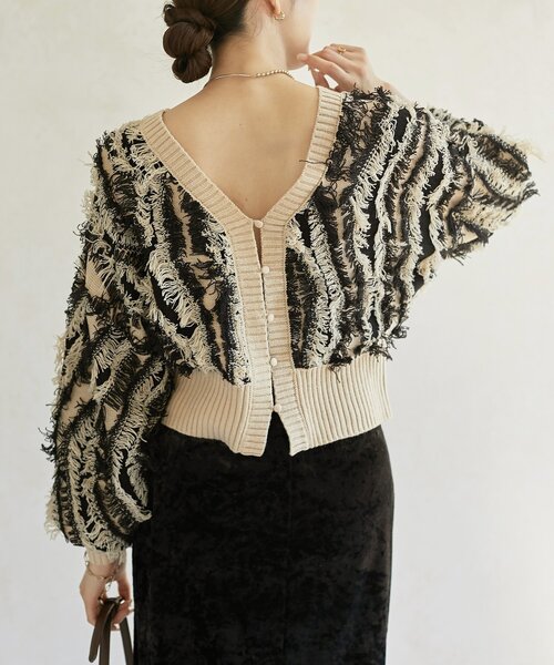 Thevon（ゼボン）の「【前後2WAY】フリンジショートカーディガン（カーディガン/ボレロ・レディース・ブラウン/アイボリー/ブラック・FREE）」の15枚目の写真