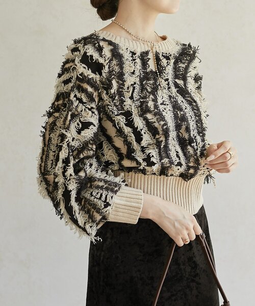 Thevon（ゼボン）の「【前後2WAY】フリンジショートカーディガン（カーディガン/ボレロ・レディース・ブラウン/アイボリー/ブラック・FREE）」の16枚目の写真