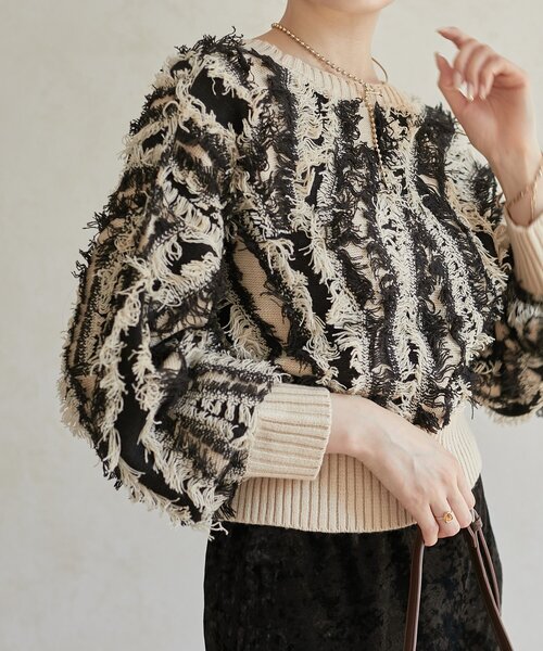 Thevon（ゼボン）の「【前後2WAY】フリンジショートカーディガン（カーディガン/ボレロ・レディース・ブラウン/アイボリー/ブラック・FREE）」の17枚目の写真