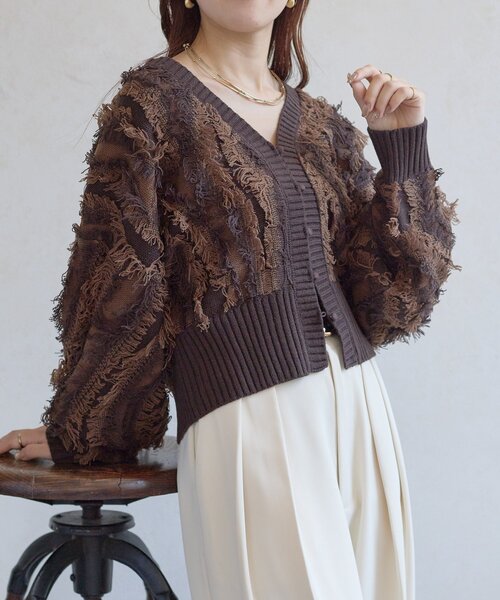 Thevon（ゼボン）の「【前後2WAY】フリンジショートカーディガン（カーディガン/ボレロ・レディース・ブラウン/アイボリー/ブラック・FREE）」の21枚目の写真