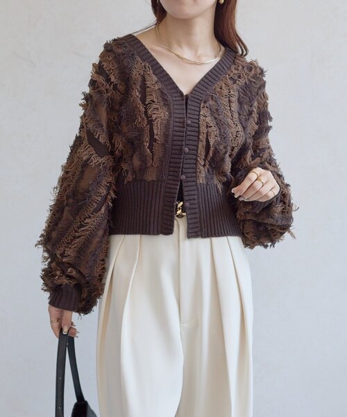 Thevon（ゼボン）の「【前後2WAY】フリンジショートカーディガン（カーディガン/ボレロ・レディース・ブラウン/アイボリー/ブラック・FREE）」の22枚目の写真